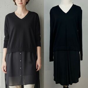 COS Black Button Down Wool Silk Mixed Media Tunic Top Sz S